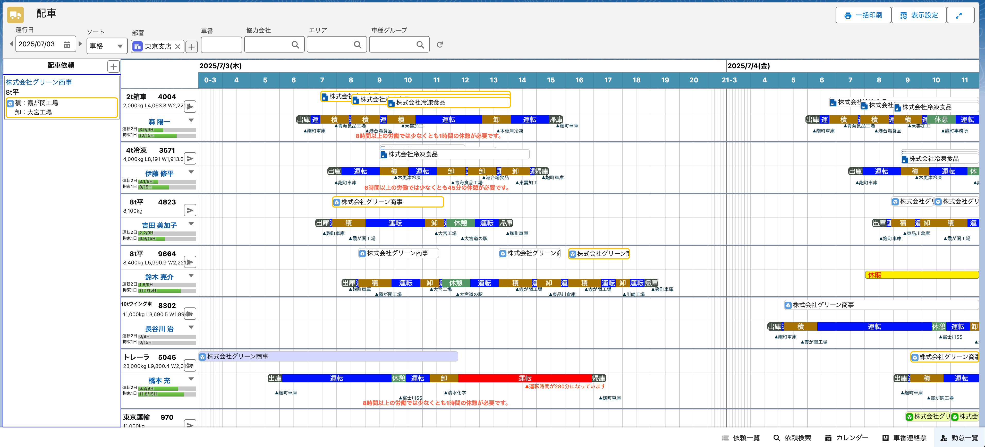 運行計画作成画面